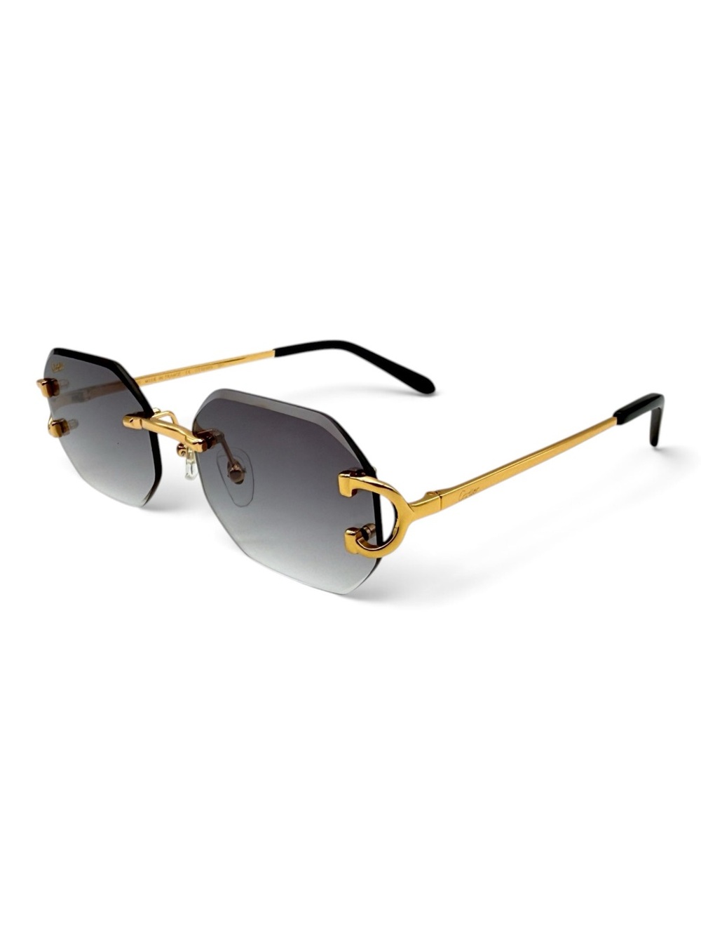 Cartier Gold Tone Rimless Sunglasses with Black Gradient Lenses